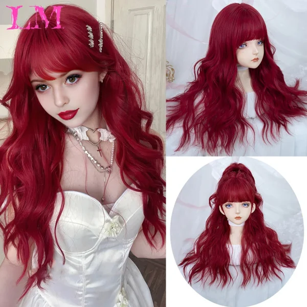LM Curly Long Wavy Black Blonde Highlights Synthetic Hybrid Wig With Fluffy Bangs Suitable For Women Daily Use - Image 13