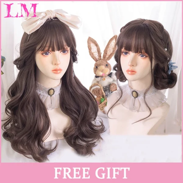 LM Curly Long Wavy Black Blonde Highlights Synthetic Hybrid Wig With Fluffy Bangs Suitable For Women Daily Use - Image 47