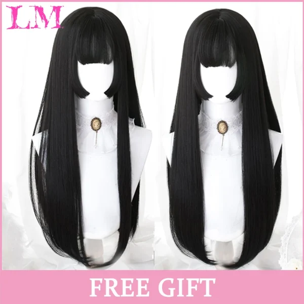 LM Curly Long Wavy Black Blonde Highlights Synthetic Hybrid Wig With Fluffy Bangs Suitable For Women Daily Use - Image 40