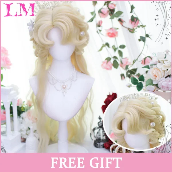 LM Curly Long Wavy Black Blonde Highlights Synthetic Hybrid Wig With Fluffy Bangs Suitable For Women Daily Use - Image 9