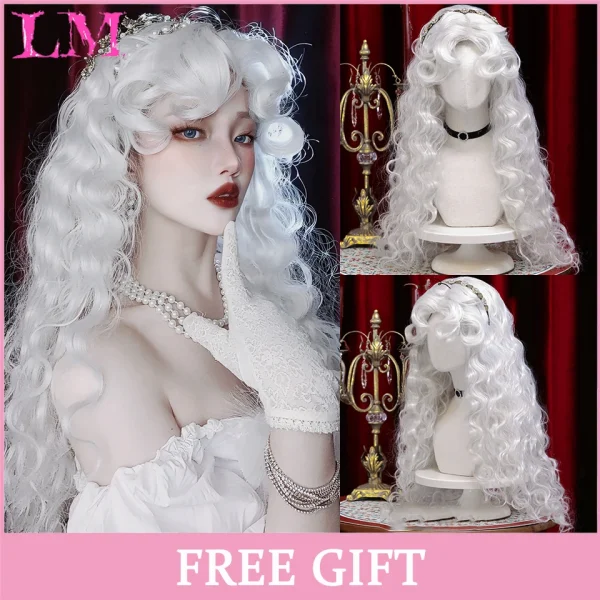 LM Curly Long Wavy Black Blonde Highlights Synthetic Hybrid Wig With Fluffy Bangs Suitable For Women Daily Use - Image 29