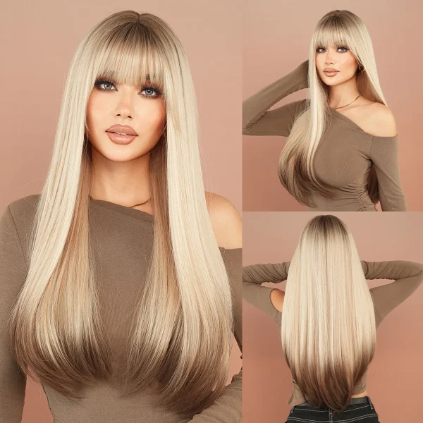 NAMM Long Straight Cold Blonde ﻿Wig For Women Mid Split Wig Daily Use Party High Density Synthetic Heat Resistant Synthetic Wigs - Image 10