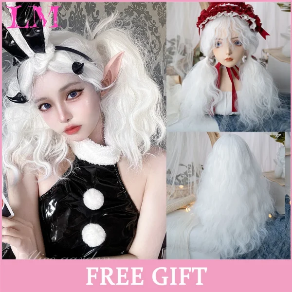 LM Curly Long Wavy Black Blonde Highlights Synthetic Hybrid Wig With Fluffy Bangs Suitable For Women Daily Use - Image 35
