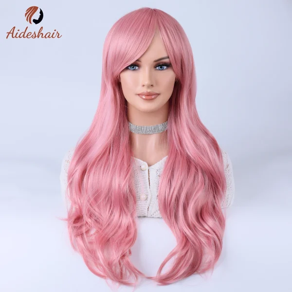Aideshair Dark green midsection diagonal bangs long curly wig for women heat-resistant fiber synthetic wig daily Cosplay party - Image 5