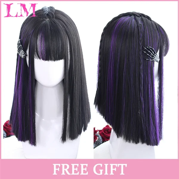 LM Curly Long Wavy Black Blonde Highlights Synthetic Hybrid Wig With Fluffy Bangs Suitable For Women Daily Use - Image 49