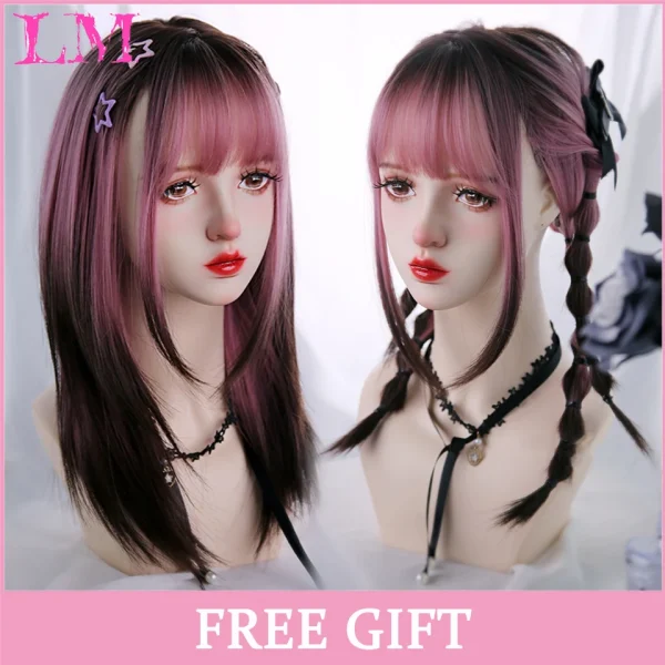LM Curly Long Wavy Black Blonde Highlights Synthetic Hybrid Wig With Fluffy Bangs Suitable For Women Daily Use - Image 20
