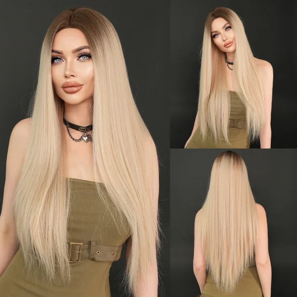 NAMM Long Straight Cold Blonde ﻿Wig For Women Mid Split Wig Daily Use Party High Density Synthetic Heat Resistant Synthetic Wigs - Image 11