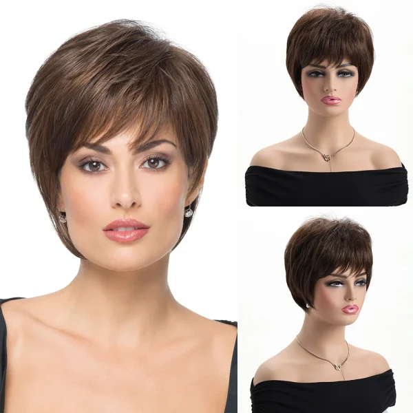 ⁦Brown Wig  Natural Synthetic Wigs for Women 10Inch Short curly Wig Daily Party Heat Resistant Hair⁩ - الصورة ⁦4⁩