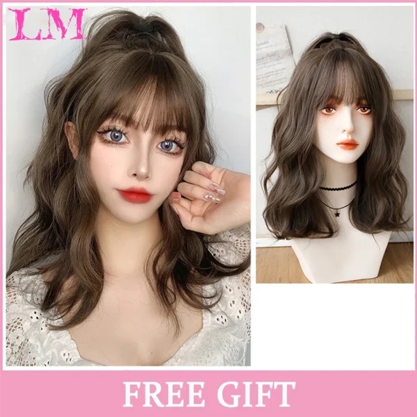 LM Curly Long Wavy Black Blonde Highlights Synthetic Hybrid Wig With Fluffy Bangs Suitable For Women Daily Use - Image 12