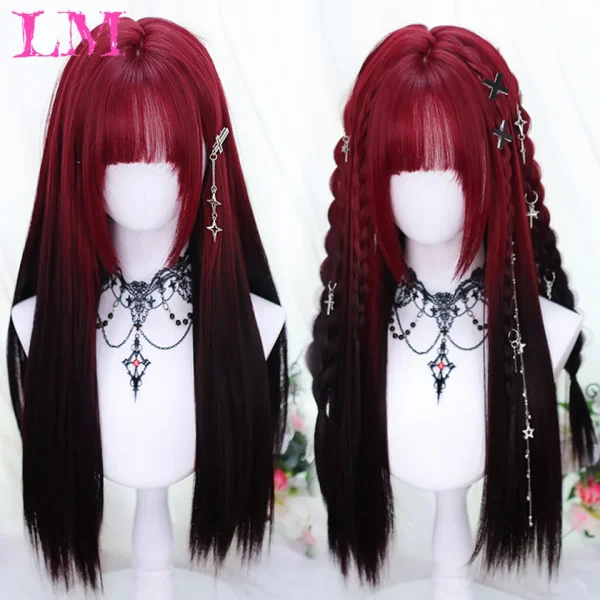 LM Curly Long Wavy Black Blonde Highlights Synthetic Hybrid Wig With Fluffy Bangs Suitable For Women Daily Use - Image 8