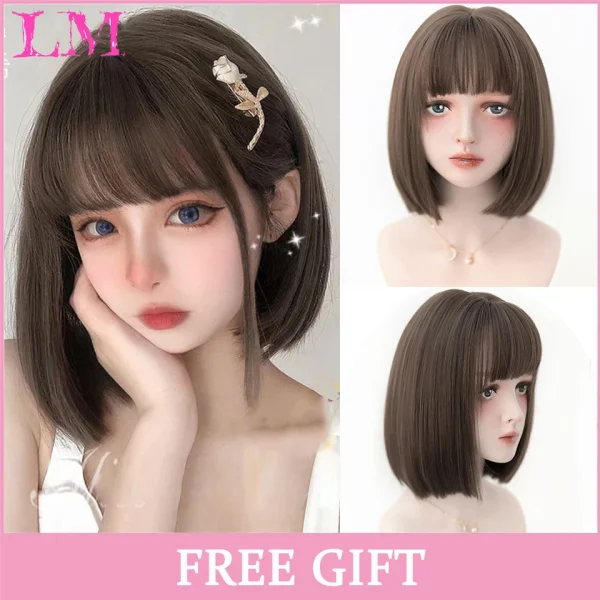 LM Curly Long Wavy Black Blonde Highlights Synthetic Hybrid Wig With Fluffy Bangs Suitable For Women Daily Use - Image 55