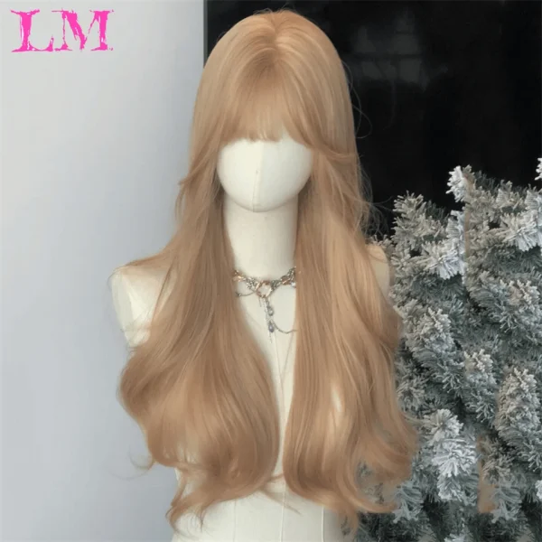 LM Curly Long Wavy Black Blonde Highlights Synthetic Hybrid Wig With Fluffy Bangs Suitable For Women Daily Use - Image 4