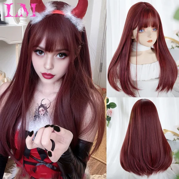 LM Curly Long Wavy Black Blonde Highlights Synthetic Hybrid Wig With Fluffy Bangs Suitable For Women Daily Use - Image 7