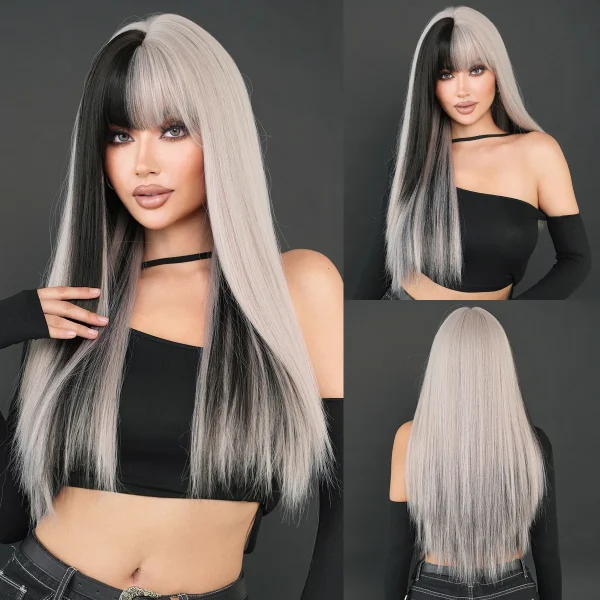 NAMM Long Straight Cold Blonde ﻿Wig For Women Mid Split Wig Daily Use Party High Density Synthetic Heat Resistant Synthetic Wigs - Image 9