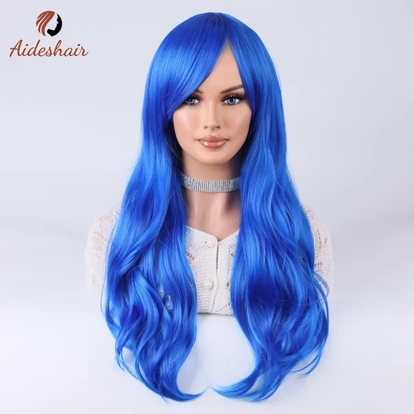 Aideshair Dark green midsection diagonal bangs long curly wig for women heat-resistant fiber synthetic wig daily Cosplay party - Image 3