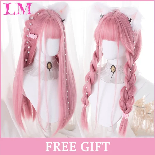 LM Curly Long Wavy Black Blonde Highlights Synthetic Hybrid Wig With Fluffy Bangs Suitable For Women Daily Use - Image 59