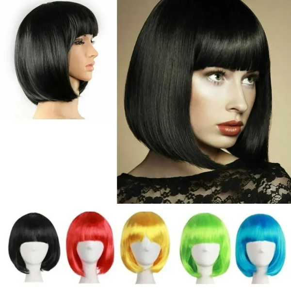 Lady Wig Women's Short Straight Bangs Full Hair Wigs Cosplay Party Hair Bob Wig Multiple Color Synthetic Hair - Image 5