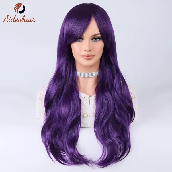 Aideshair Dark green midsection diagonal bangs long curly wig for women heat-resistant fiber synthetic wig daily Cosplay party - Image 6
