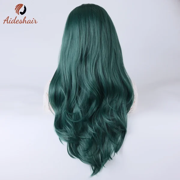 Aideshair Dark green midsection diagonal bangs long curly wig for women heat-resistant fiber synthetic wig daily Cosplay party - Image 2