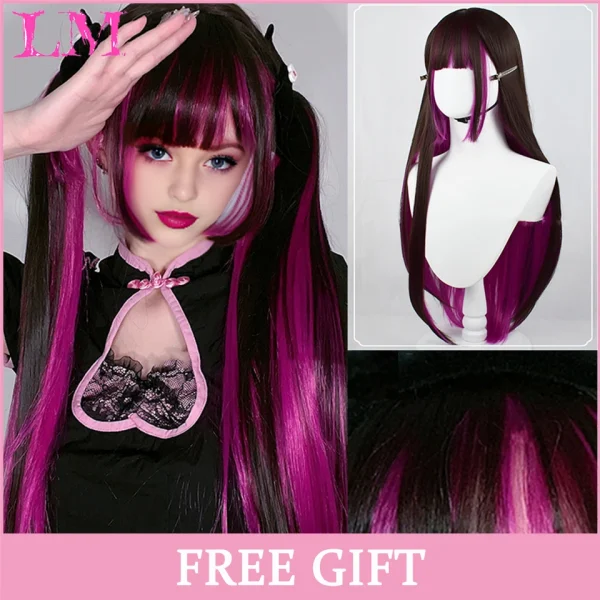 LM Curly Long Wavy Black Blonde Highlights Synthetic Hybrid Wig With Fluffy Bangs Suitable For Women Daily Use - Image 14