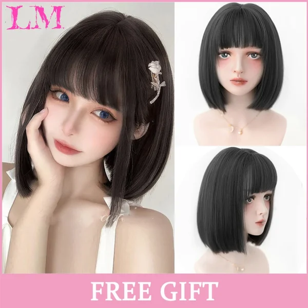 LM Curly Long Wavy Black Blonde Highlights Synthetic Hybrid Wig With Fluffy Bangs Suitable For Women Daily Use - Image 58