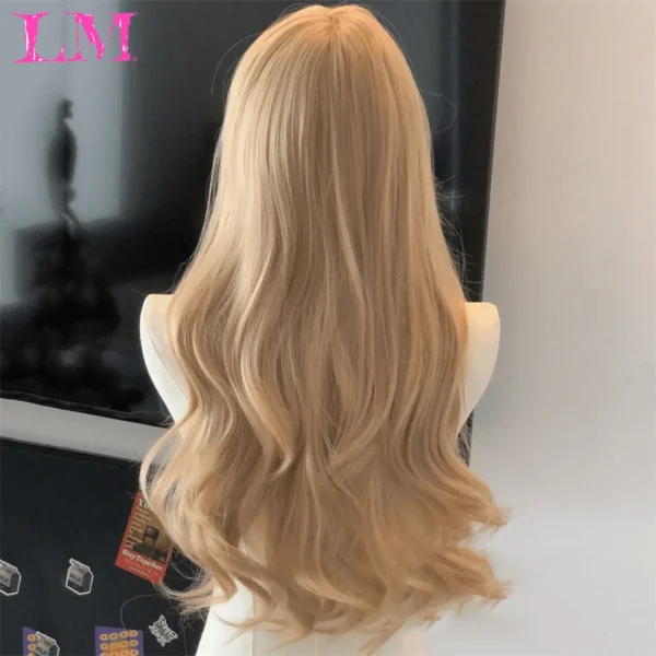 LM Curly Long Wavy Black Blonde Highlights Synthetic Hybrid Wig With Fluffy Bangs Suitable For Women Daily Use - Image 5