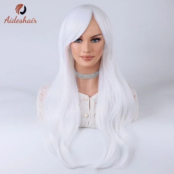 Aideshair Dark green midsection diagonal bangs long curly wig for women heat-resistant fiber synthetic wig daily Cosplay party - Image 4