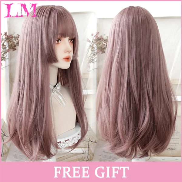 LM Curly Long Wavy Black Blonde Highlights Synthetic Hybrid Wig With Fluffy Bangs Suitable For Women Daily Use - Image 46