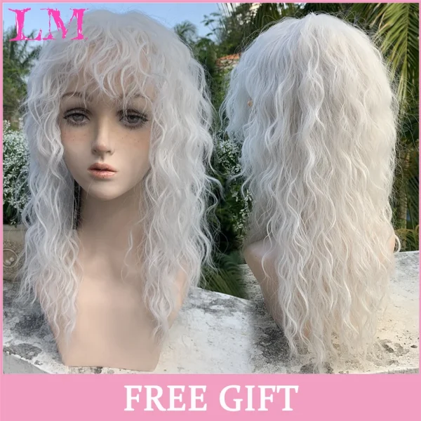 LM Curly Long Wavy Black Blonde Highlights Synthetic Hybrid Wig With Fluffy Bangs Suitable For Women Daily Use - Image 21
