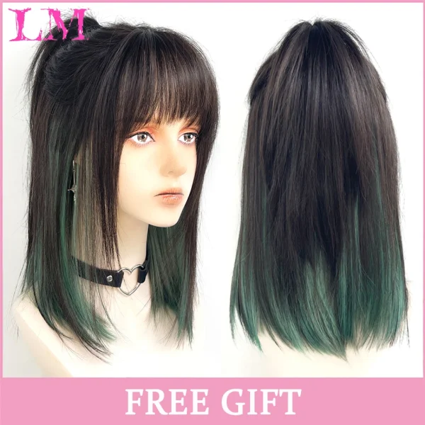 LM Curly Long Wavy Black Blonde Highlights Synthetic Hybrid Wig With Fluffy Bangs Suitable For Women Daily Use - Image 16