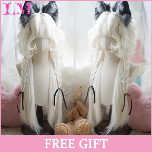 LM Curly Long Wavy Black Blonde Highlights Synthetic Hybrid Wig With Fluffy Bangs Suitable For Women Daily Use - Image 17