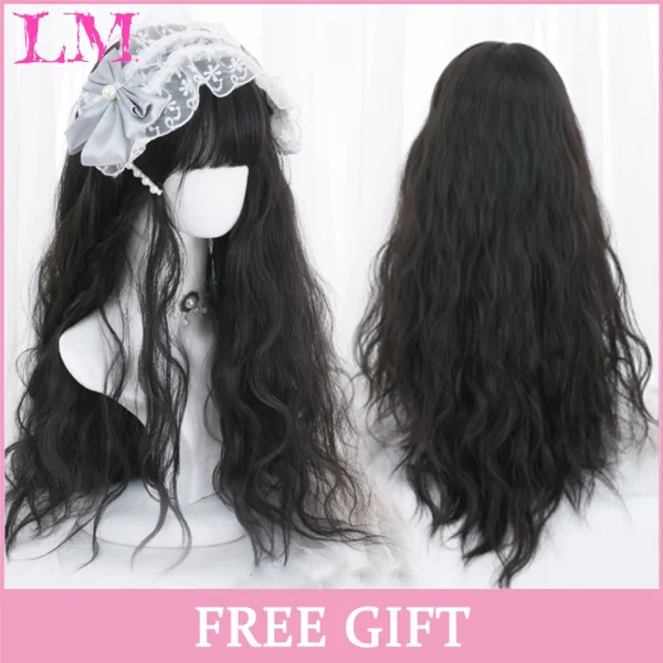 LM Curly Long Wavy Black Blonde Highlights Synthetic Hybrid Wig With Fluffy Bangs Suitable For Women Daily Use - Image 45