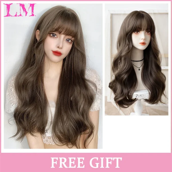 LM Curly Long Wavy Black Blonde Highlights Synthetic Hybrid Wig With Fluffy Bangs Suitable For Women Daily Use - Image 27