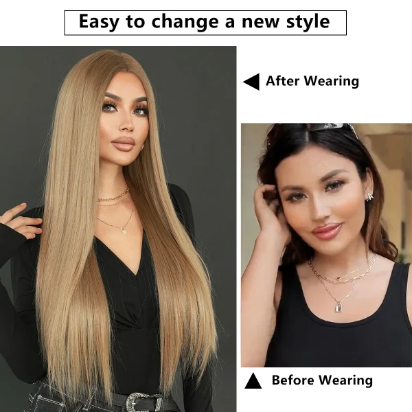 NAMM Long Straight Cold Blonde ﻿Wig For Women Mid Split Wig Daily Use Party High Density Synthetic Heat Resistant Synthetic Wigs - Image 5