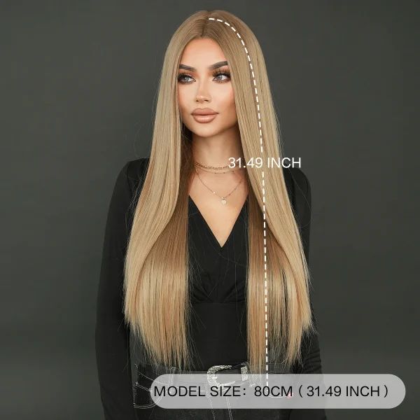 NAMM Long Straight Cold Blonde ﻿Wig For Women Mid Split Wig Daily Use Party High Density Synthetic Heat Resistant Synthetic Wigs - Image 4