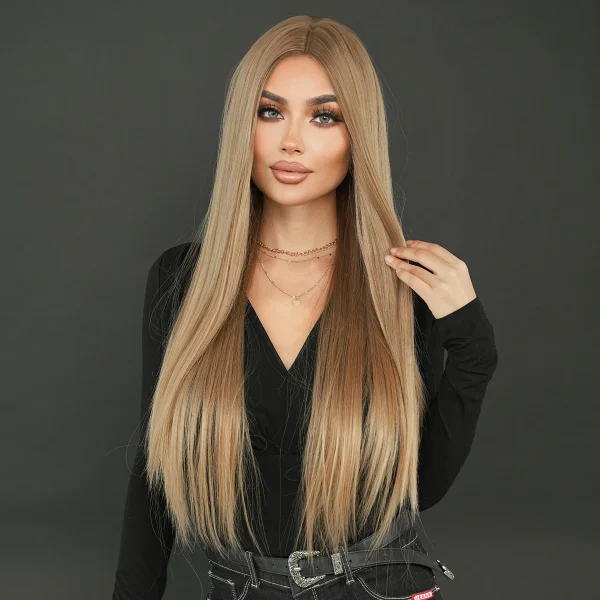 NAMM Long Straight Cold Blonde ﻿Wig For Women Mid Split Wig Daily Use Party High Density Synthetic Heat Resistant Synthetic Wigs - Image 3