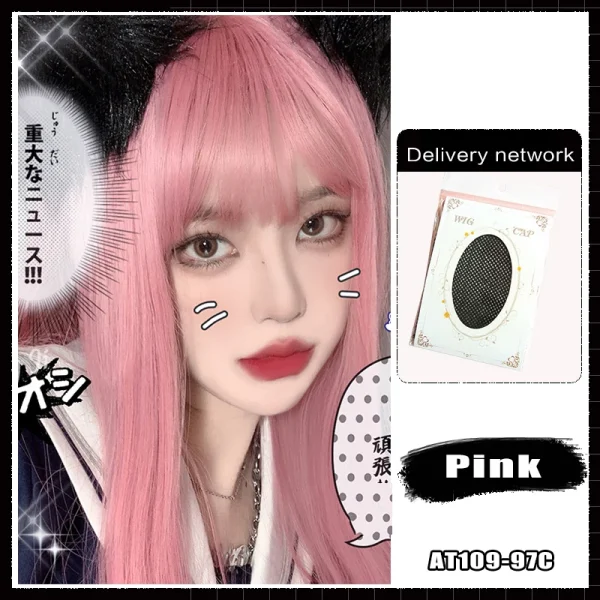 FORLISEE Synthetic Rose Wine Red Long Straight Hair With Bangs Wig Matte High-temperature Silk Breathable And Natural In Summer - Image 10