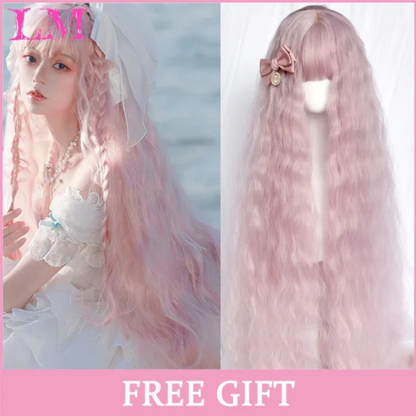 LM Curly Long Wavy Black Blonde Highlights Synthetic Hybrid Wig With Fluffy Bangs Suitable For Women Daily Use - Image 31