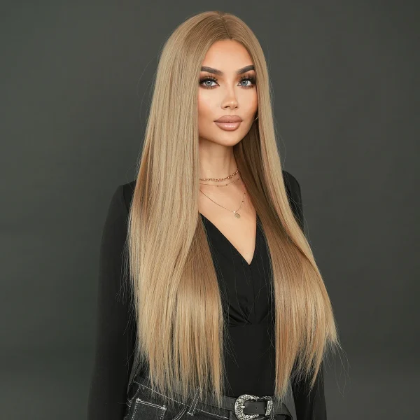 NAMM Long Straight Cold Blonde ﻿Wig For Women Mid Split Wig Daily Use Party High Density Synthetic Heat Resistant Synthetic Wigs - Image 2
