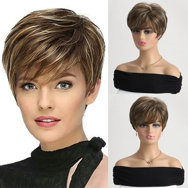 ⁦Brown Wig  Natural Synthetic Wigs for Women 10Inch Short curly Wig Daily Party Heat Resistant Hair⁩ - الصورة ⁦3⁩